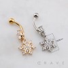 MULTI CZ DANGLE FLOWER SNOW FLAKE DANGLE BELLY BUTTON NAVEL RING 316L SURGICAL STEEL 
